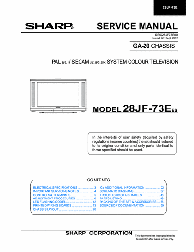 sharp 28JF73E Sharp GA20 service manual